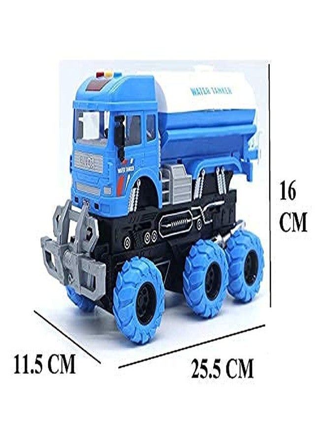 Oupstrive 6x6 Wheeler Safety Truck Tanker Truck Toy Friction Powered Unbreakable Truck with Light & Sound Engineering Toys for Boys and Girls (Water Tanker) - Image 4